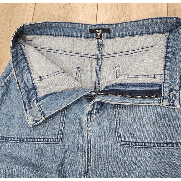 Vans Womens Denim Blue Jean Midi Skirt A-Line Carpenter Pocket back Slit Size 27 - Picture 4 of 9